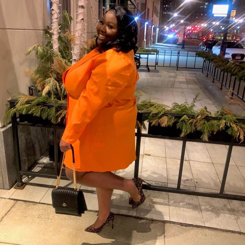 PrettyLittleThing Plus Orange Oversized Double Breasted Blazer Dress